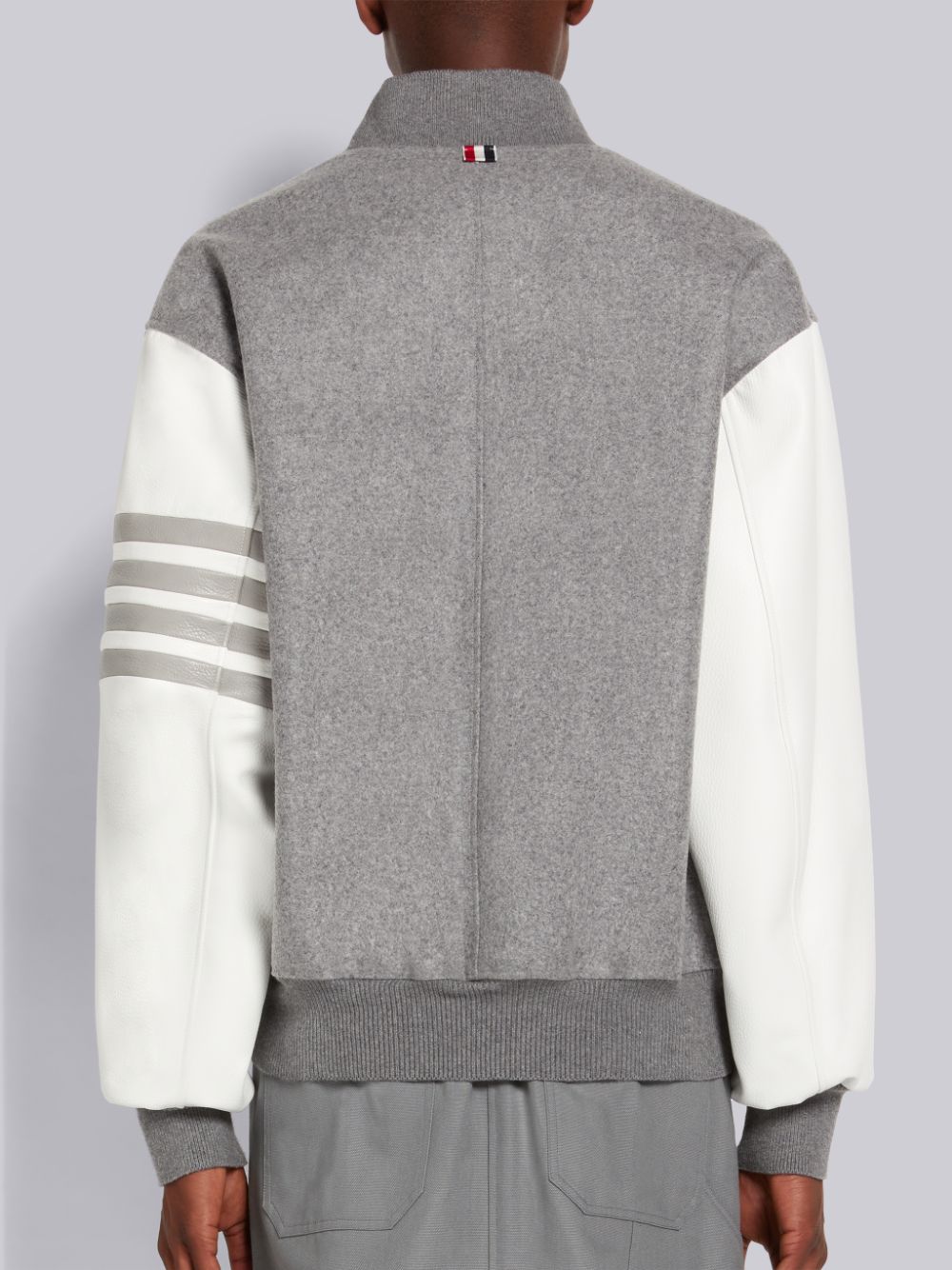 Thom Browne Medium Melton Wool 4-Bar Oversized Blouson Men Jackets Grey | PND82X05153