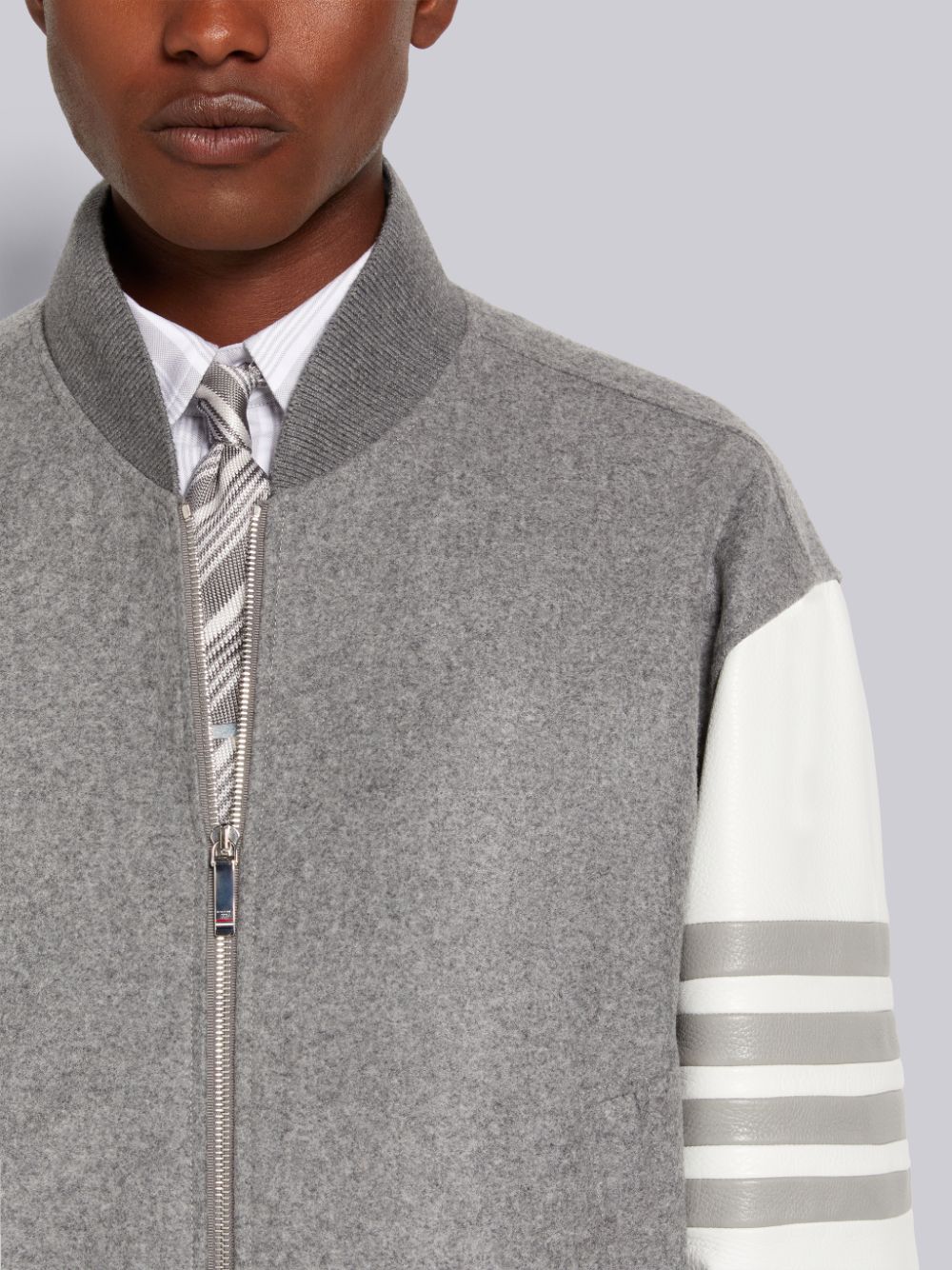 Thom Browne Medium Melton Wool 4-Bar Oversized Blouson Men Jackets Grey | PND82X05153