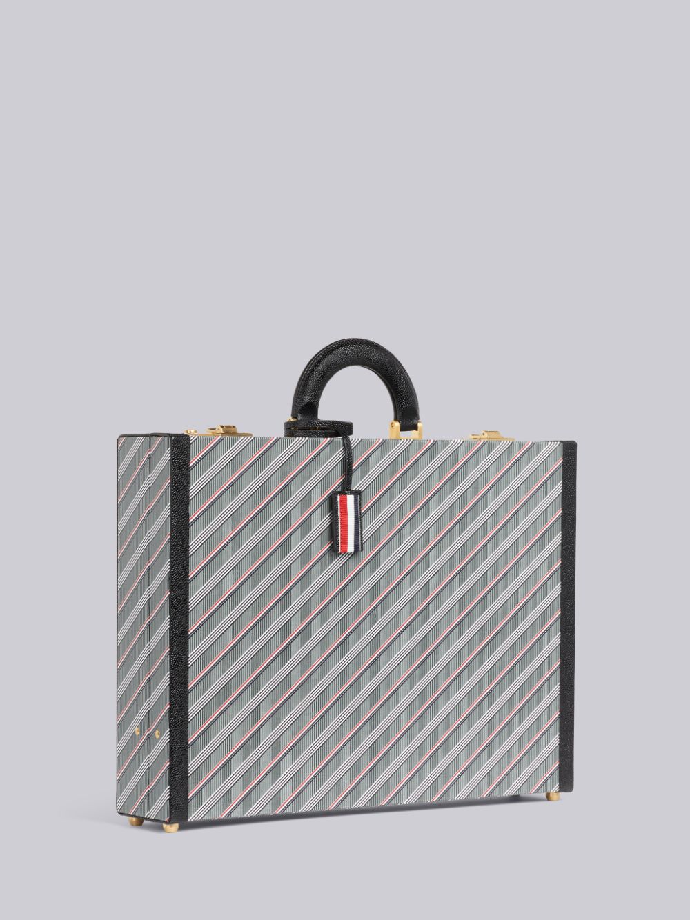 Thom Browne Medium Monogram Coated Canvas Leather Frame Attache Case Men Tote Bags Grey | NBI70G54791