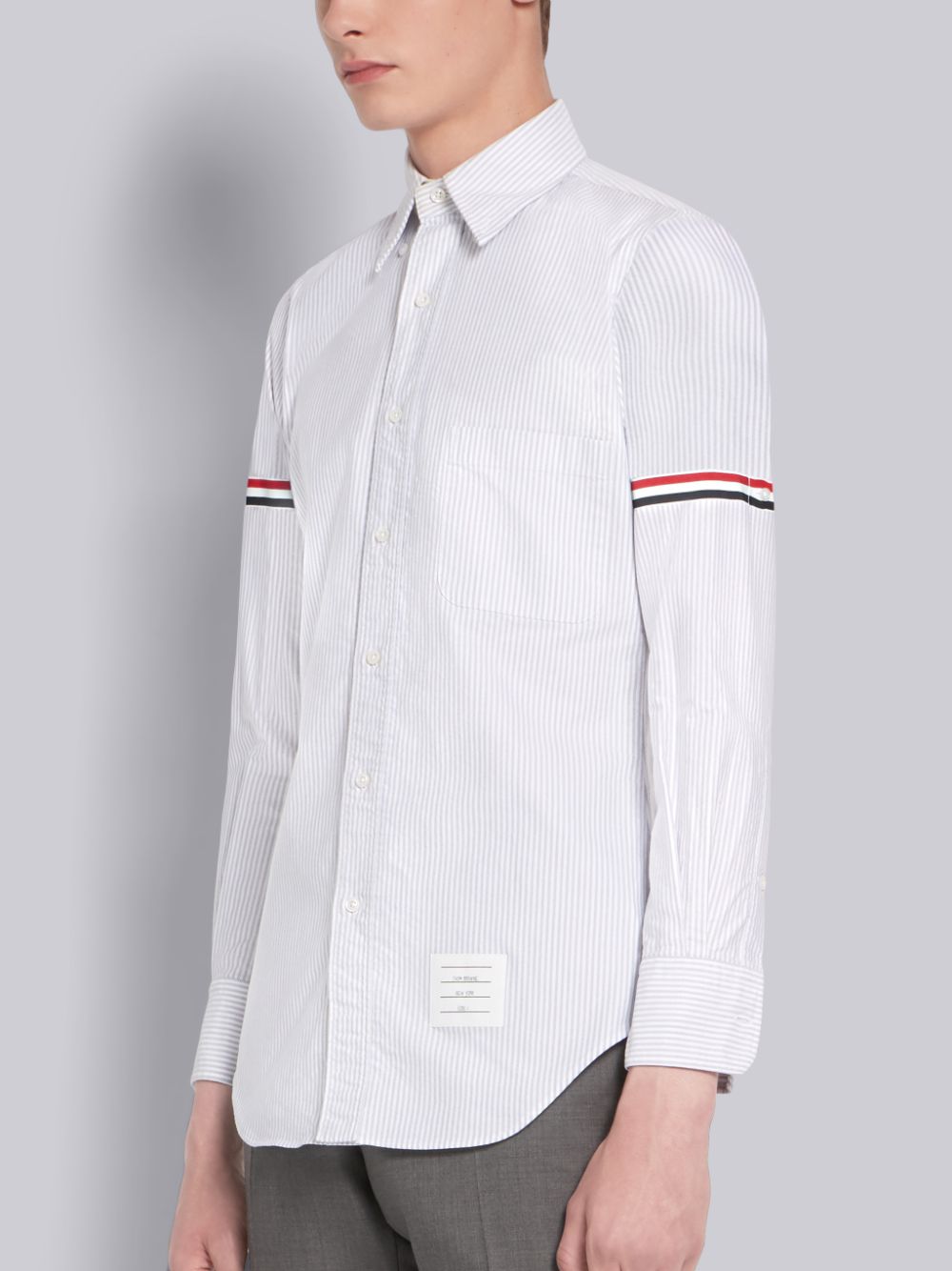 Thom Browne Medium Oxford Cotton University Stripe Grosgrain Armband Men Shirts White | PWT46J42334