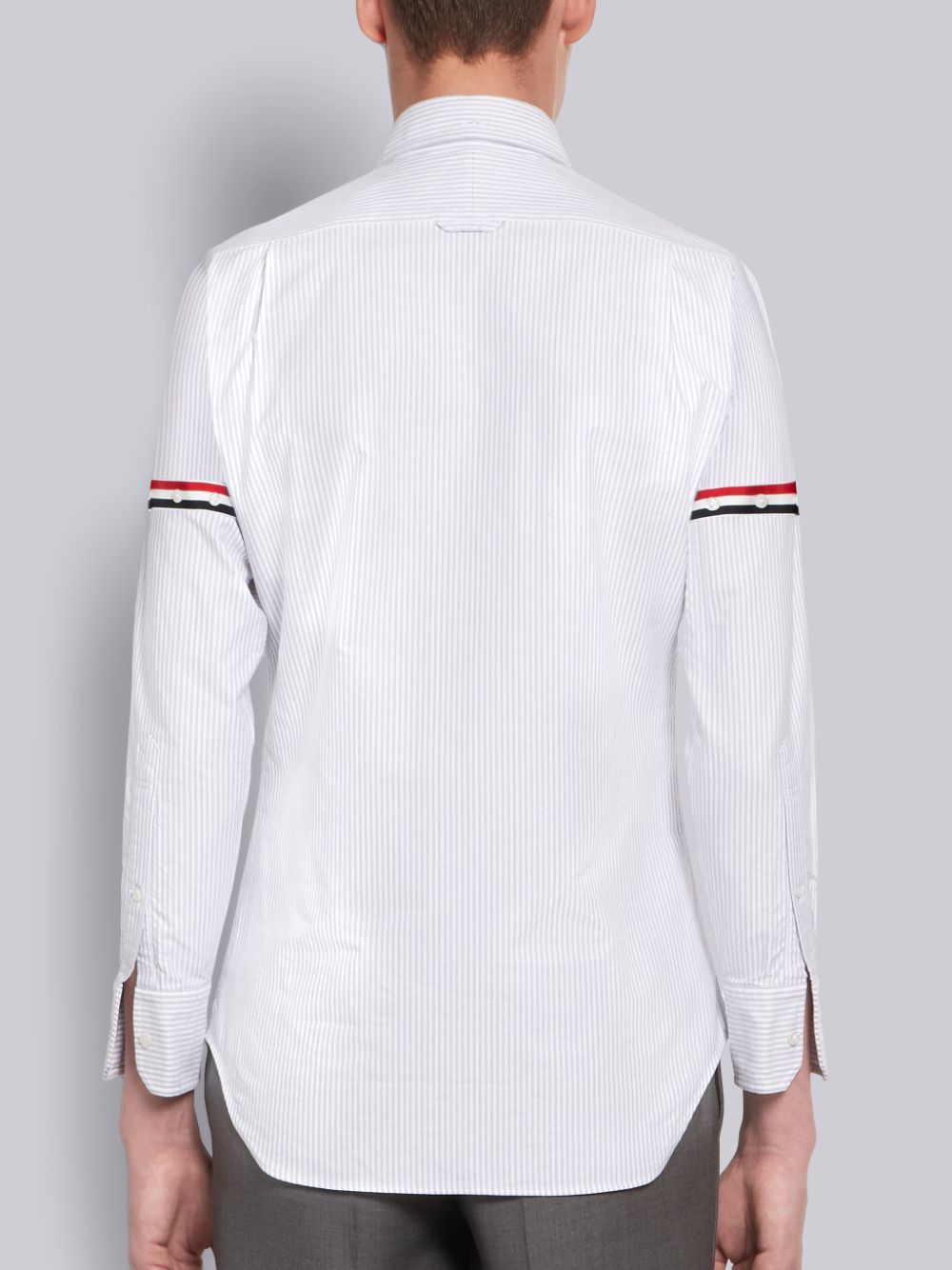 Thom Browne Medium Oxford Cotton University Stripe Grosgrain Armband Men Shirts White | PWT46J42334