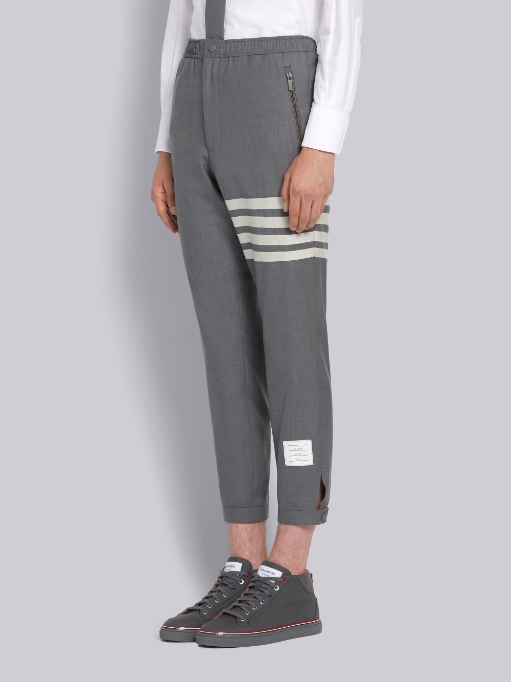 Thom Browne Medium Plain Weave Suiting Snap Front Track Men Pants Grey | NXY40Q78876