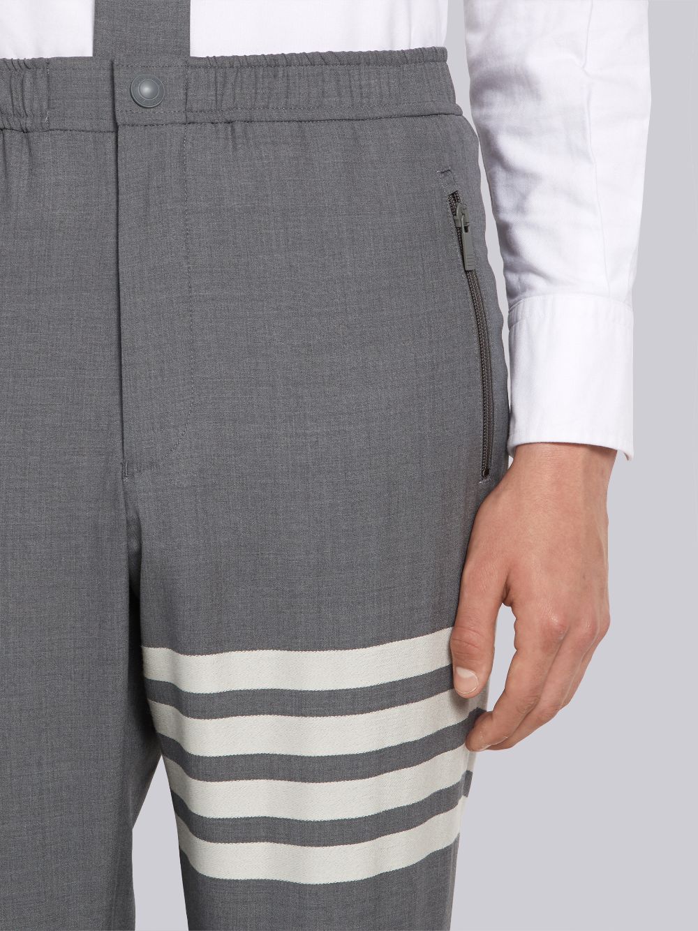 Thom Browne Medium Plain Weave Suiting Snap Front Track Men Pants Grey | NXY40Q78876