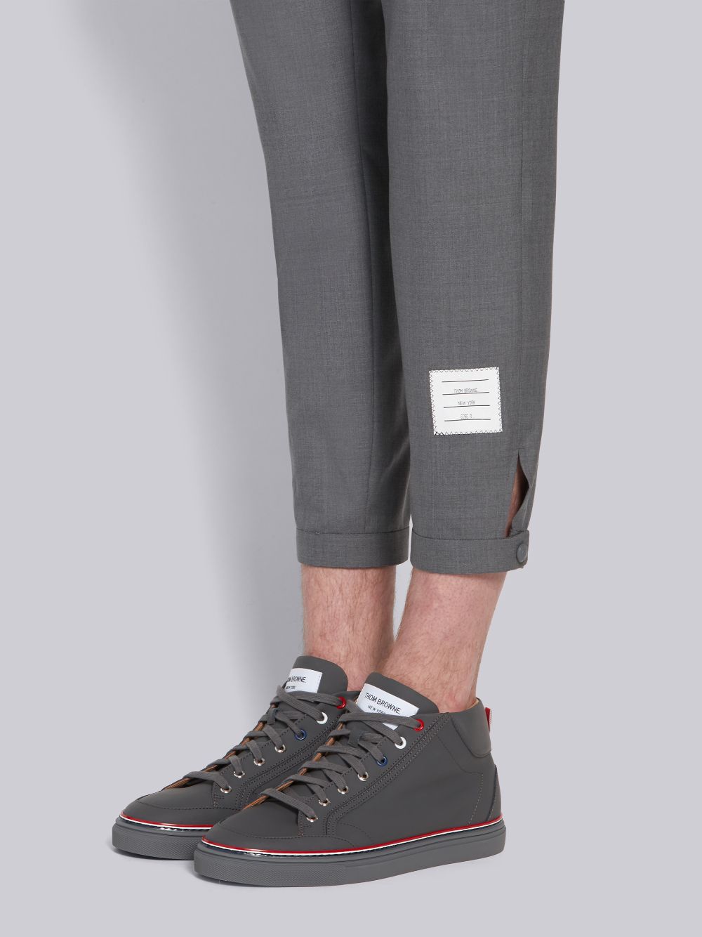 Thom Browne Medium Plain Weave Suiting Snap Front Track Men Pants Grey | NXY40Q78876