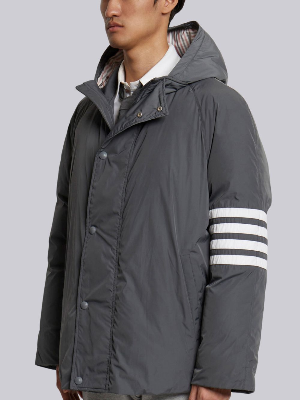 Thom Browne Medium Poly Twill 4-bar Sideline Football Men Parka Grey | LYT52U44390