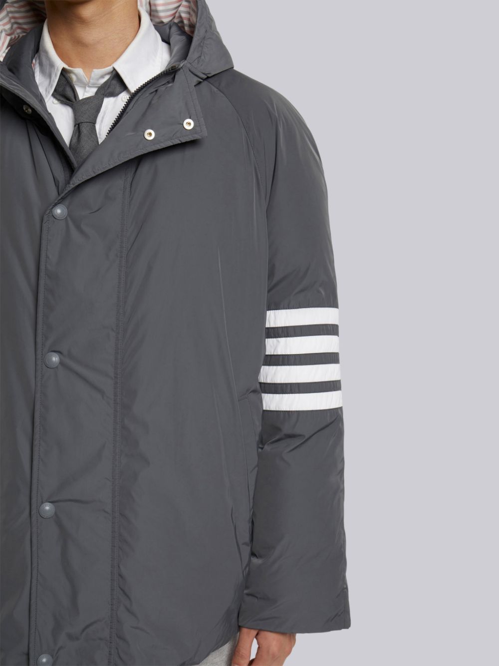 Thom Browne Medium Poly Twill 4-bar Sideline Football Men Parka Grey | LYT52U44390