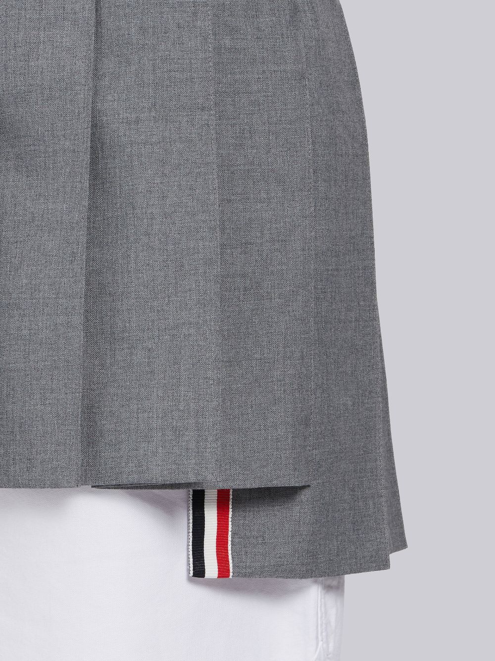 Thom Browne Medium School Uniform Plain Weave Grosgrain Stripe Dropped Back Pleated Mini Women Skirts Grey | GUJ58N97151