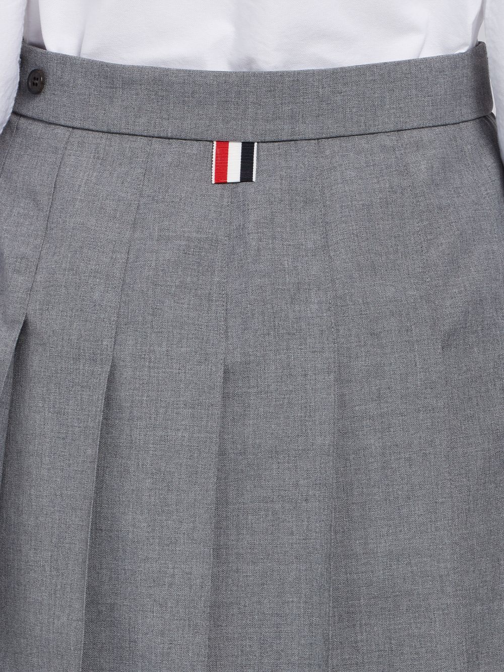 Thom Browne Medium School Uniform Plain Weave Grosgrain Stripe Dropped Back Pleated Mini Women Skirts Grey | GUJ58N97151