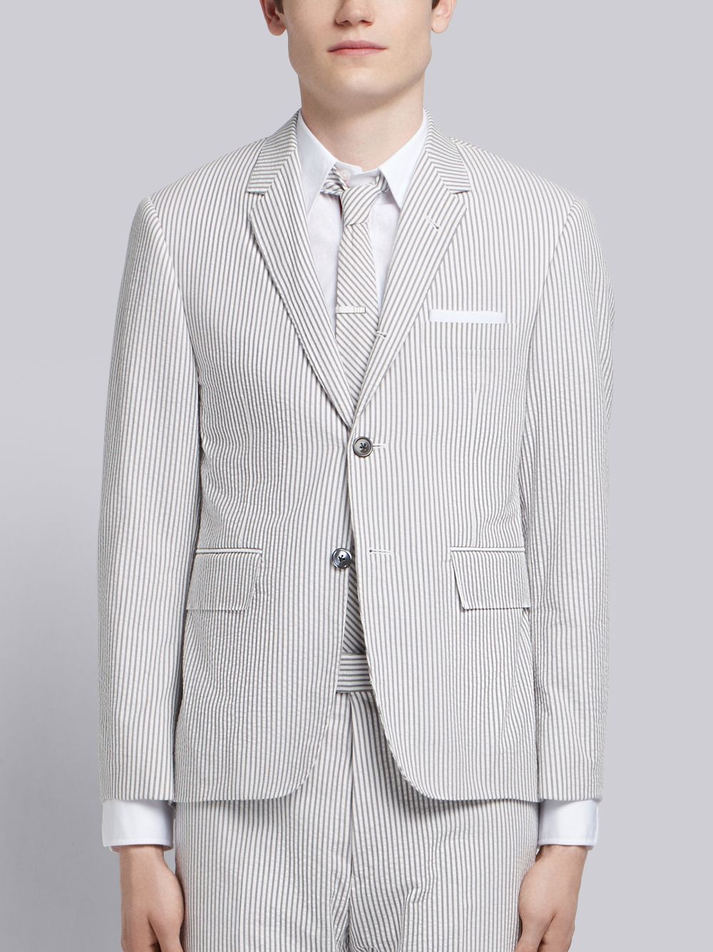 Thom Browne Medium Seersucker Classic and Tie Men Suits Grey | GUP67E93877