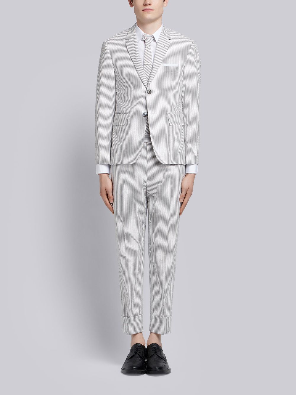 Thom Browne Medium Seersucker Classic and Tie Men Suits Grey | GUP67E93877