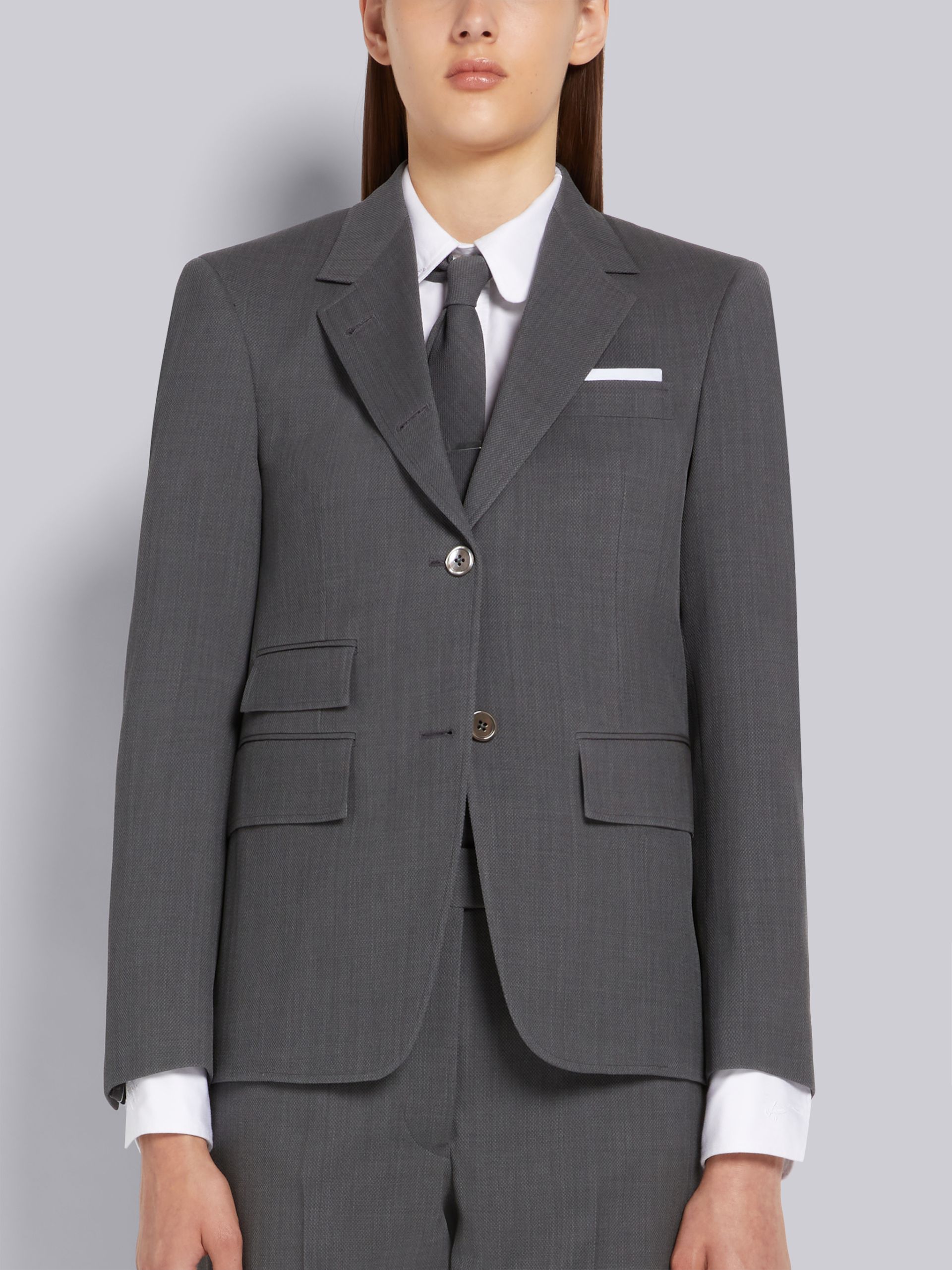 Thom Browne Medium Wool Pique Suiting Single Vent Women Jackets Grey | GPG05N37989