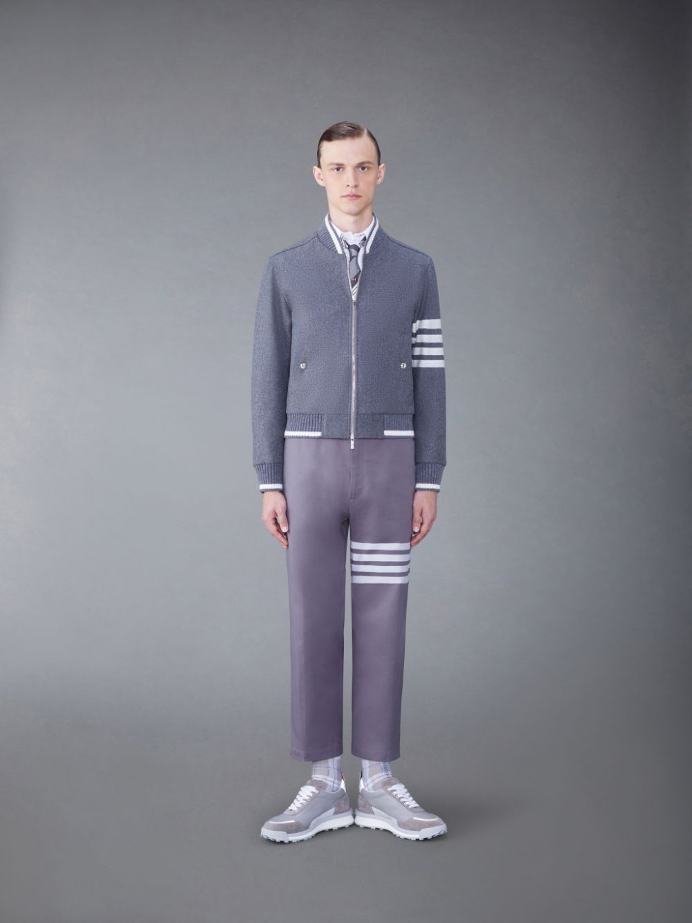 Thom Browne Melton 4-Bar Blouson Men Jackets Grey | BGR38M57093