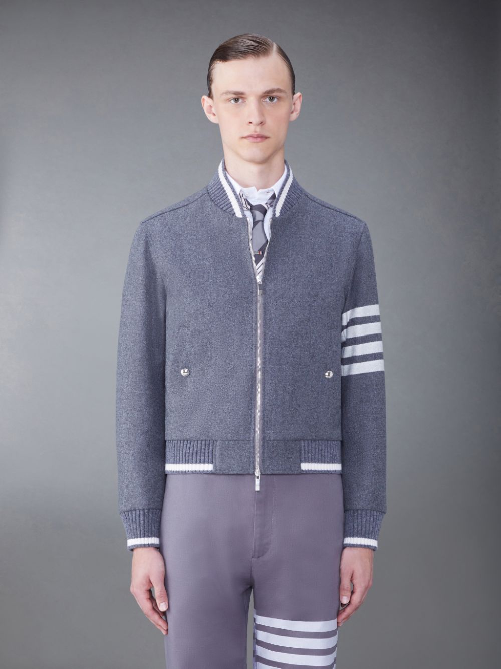 Thom Browne Melton 4-Bar Blouson Men Jackets Grey | BGR38M57093