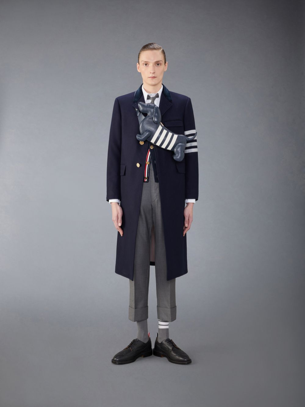 Thom Browne Melton Wool 4-Bar Chesterfield Men Coats Blue | LEB57Y71790