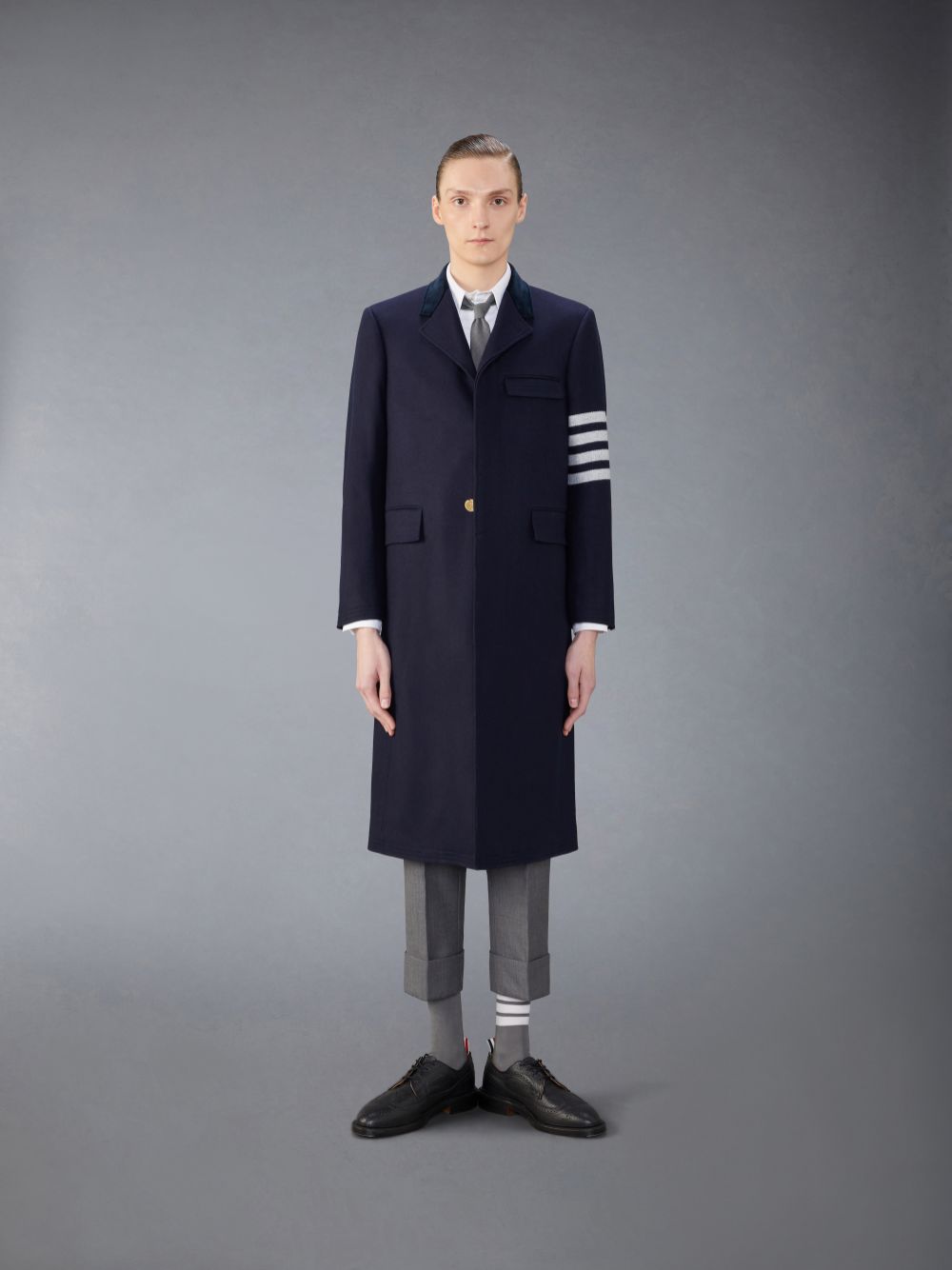 Thom Browne Melton Wool 4-Bar Chesterfield Men Coats Blue | LEB57Y71790