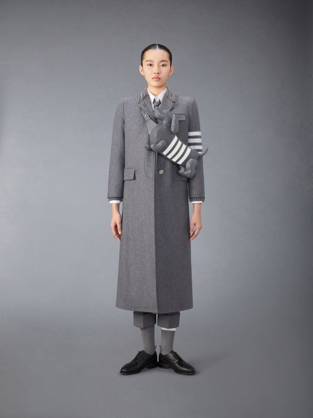 Thom Browne Melton Wool 4-Bar Chesterfield Women Coats Grey | HXA50J86849