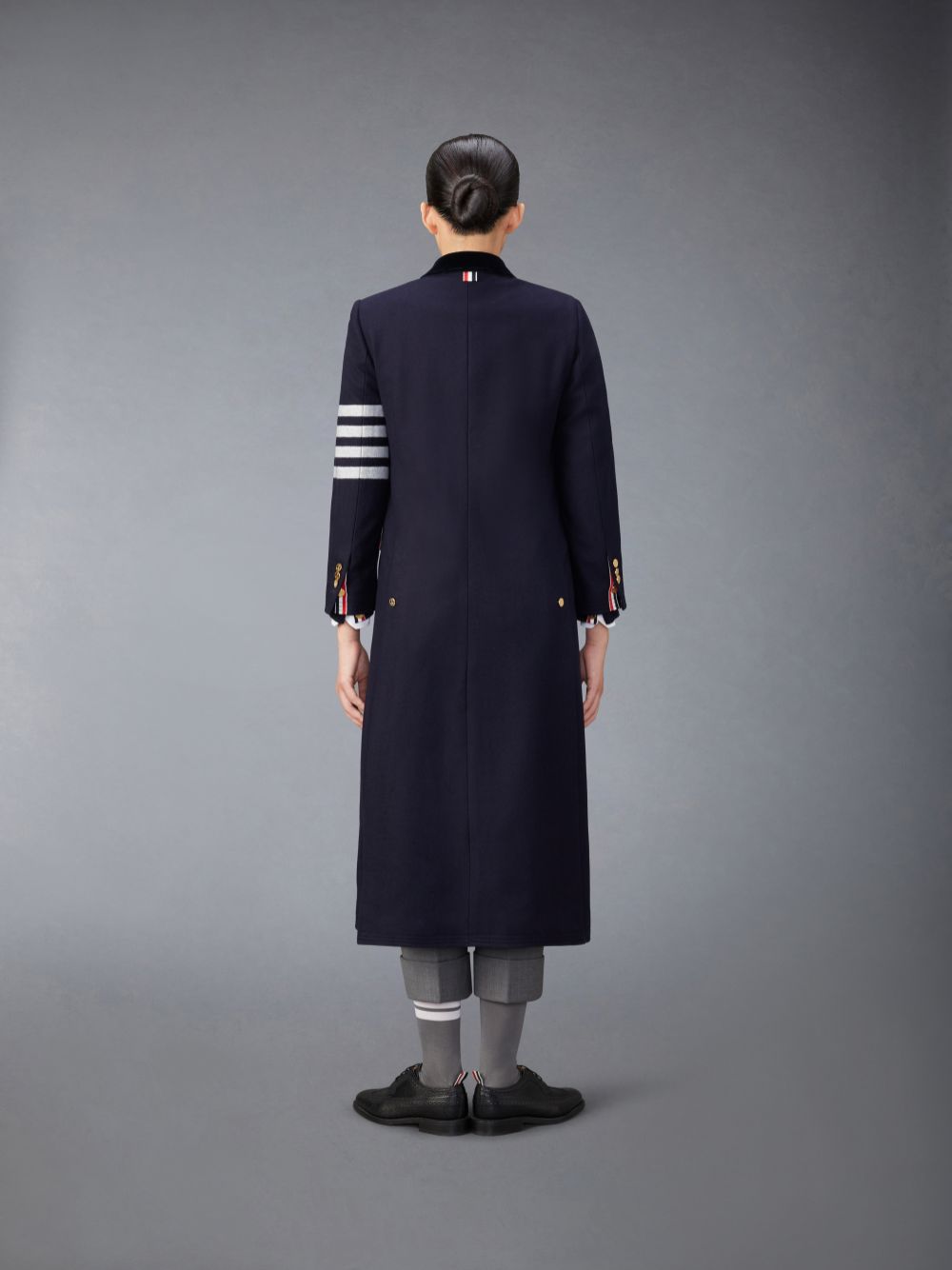 Thom Browne Melton Wool 4-Bar Chesterfield Women Coats Navy | VIN09P08265