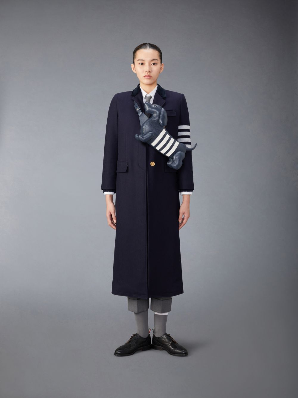 Thom Browne Melton Wool 4-Bar Chesterfield Women Coats Navy | VIN09P08265