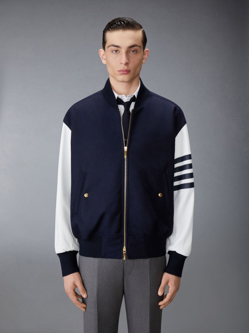 Thom Browne Melton Wool 4-Bar Oversized Blouson Men Jackets Navy | IAI05W11267