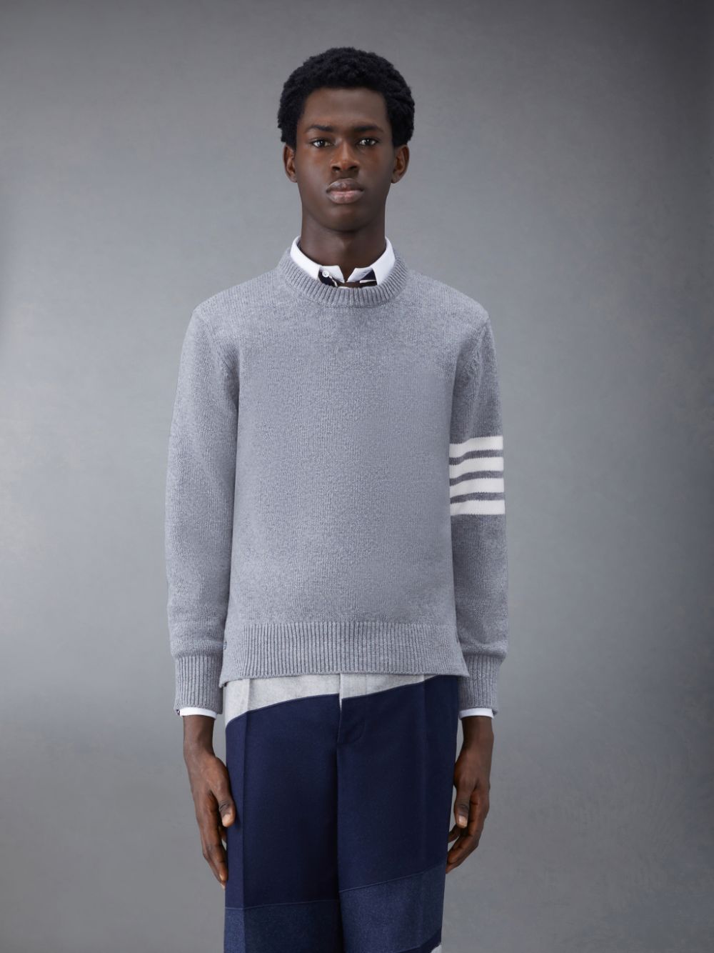 Thom Browne Merino Jersey 4-Bar Crew Neck Men Pullover Grey | QCU21X72355