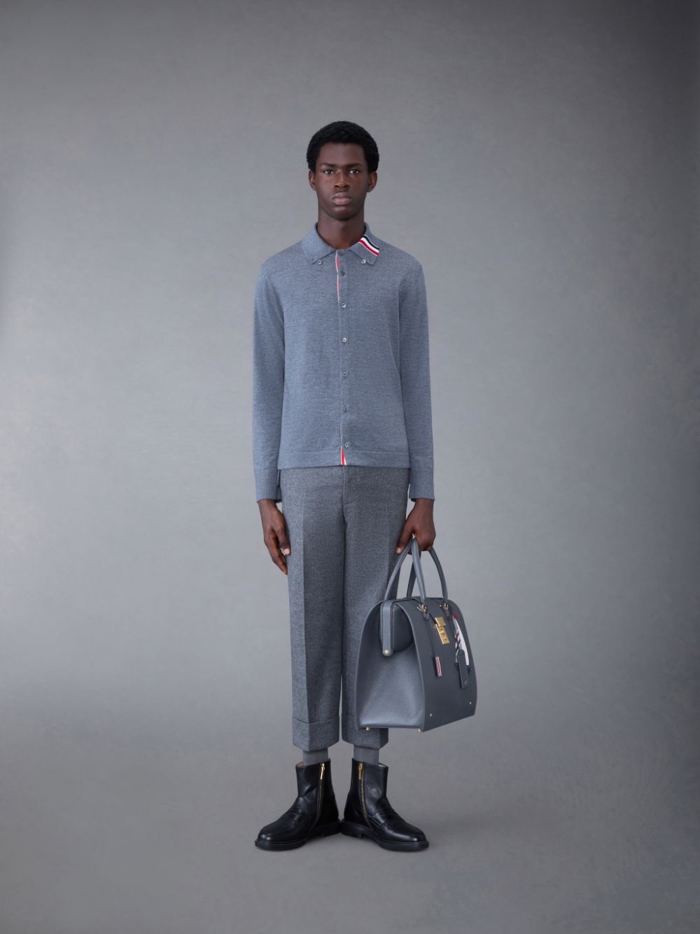 Thom Browne Merino Jersey Stripe Long Sleeve Men Shirts Grey | EAO62G87478