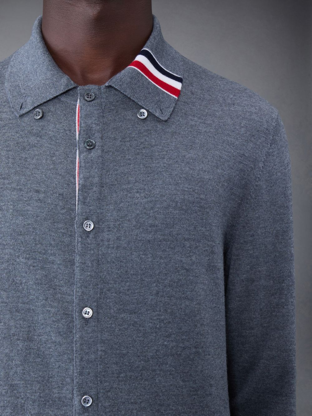 Thom Browne Merino Jersey Stripe Long Sleeve Men Shirts Grey | EAO62G87478