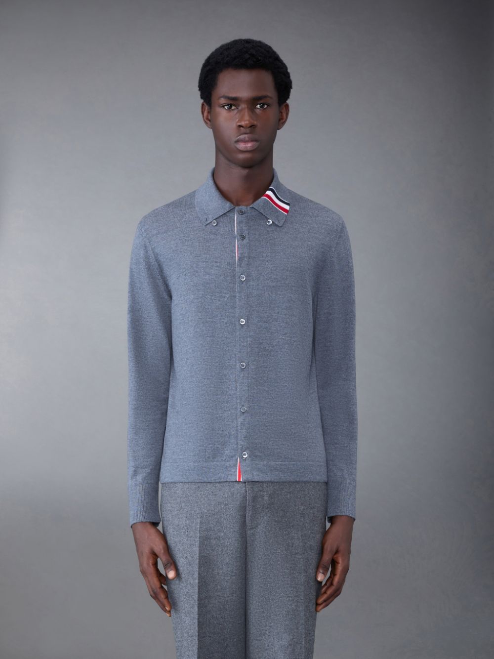 Thom Browne Merino Jersey Stripe Long Sleeve Men Shirts Grey | EAO62G87478