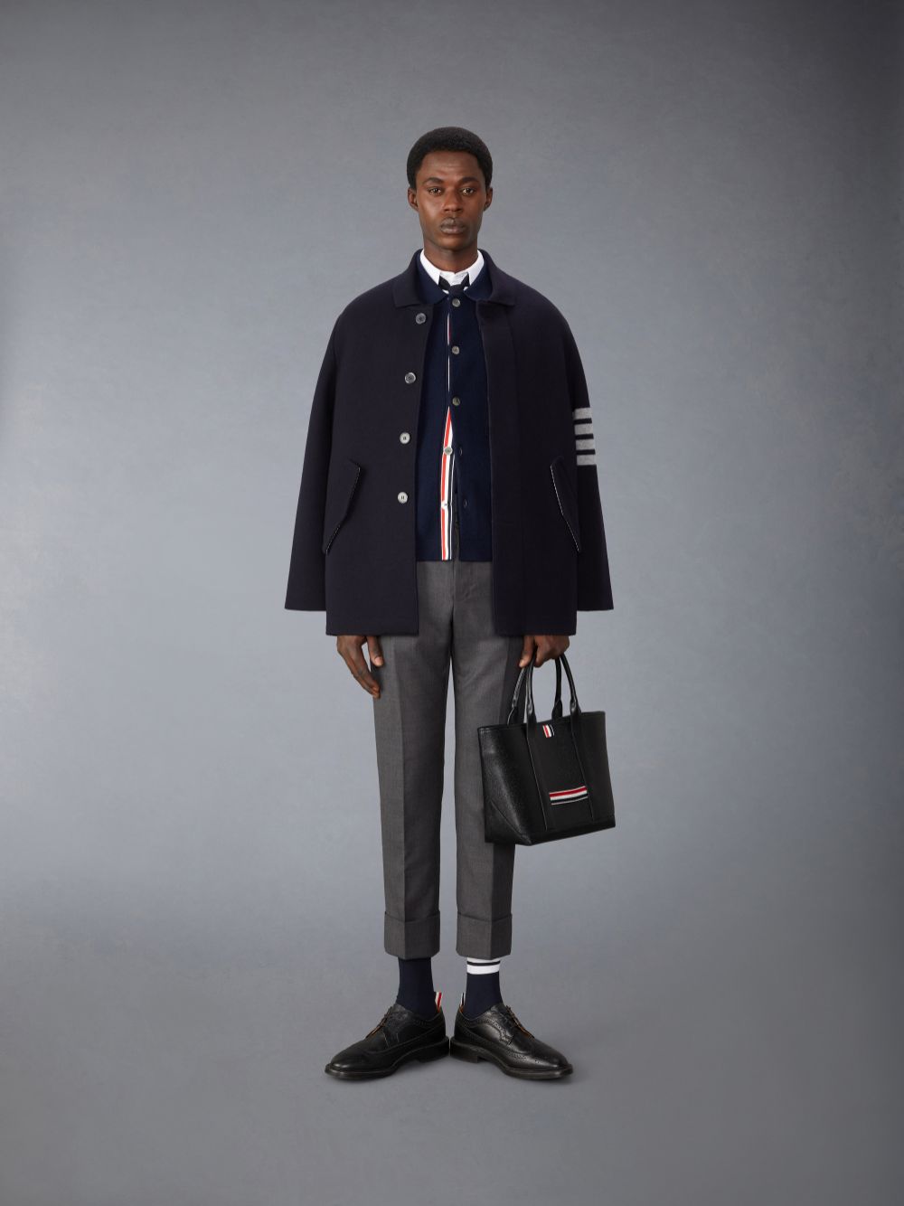 Thom Browne Merino Wool 4-Bar Car Men Coats Blue | IMA17W96610