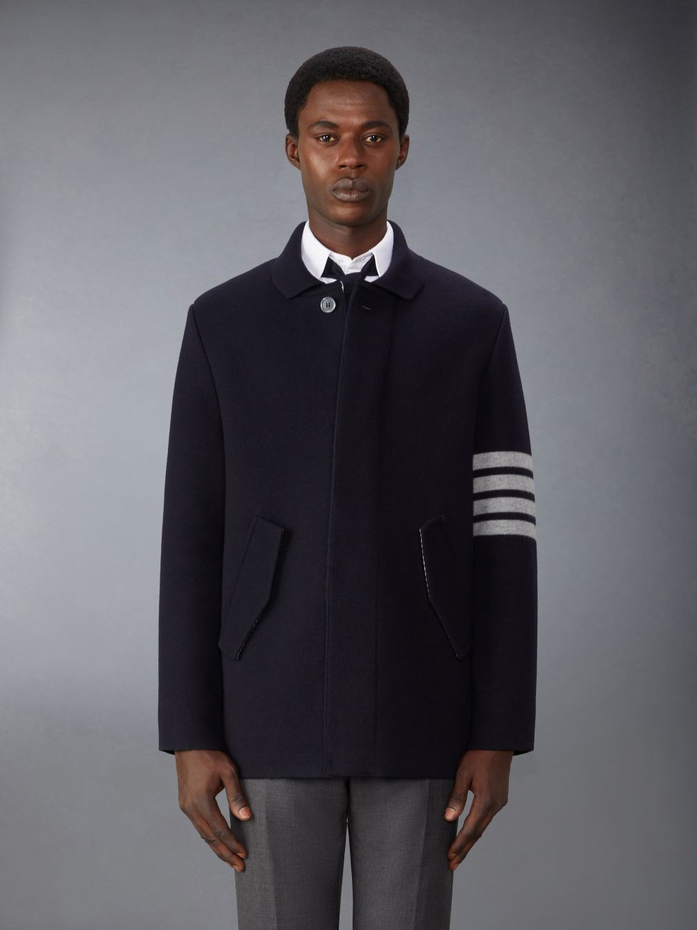 Thom Browne Merino Wool 4-Bar Car Men Coats Blue | IMA17W96610