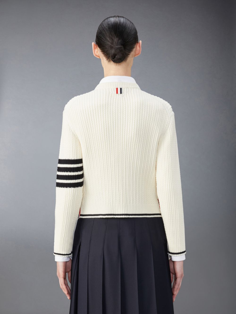 Thom Browne Merino Wool 4-Bar Cropped Cable Women Pullover White | KFA16A18942