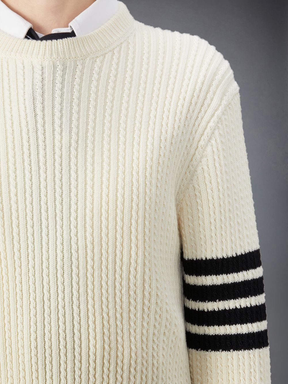 Thom Browne Merino Wool 4-Bar Cropped Cable Women Pullover White | KFA16A18942