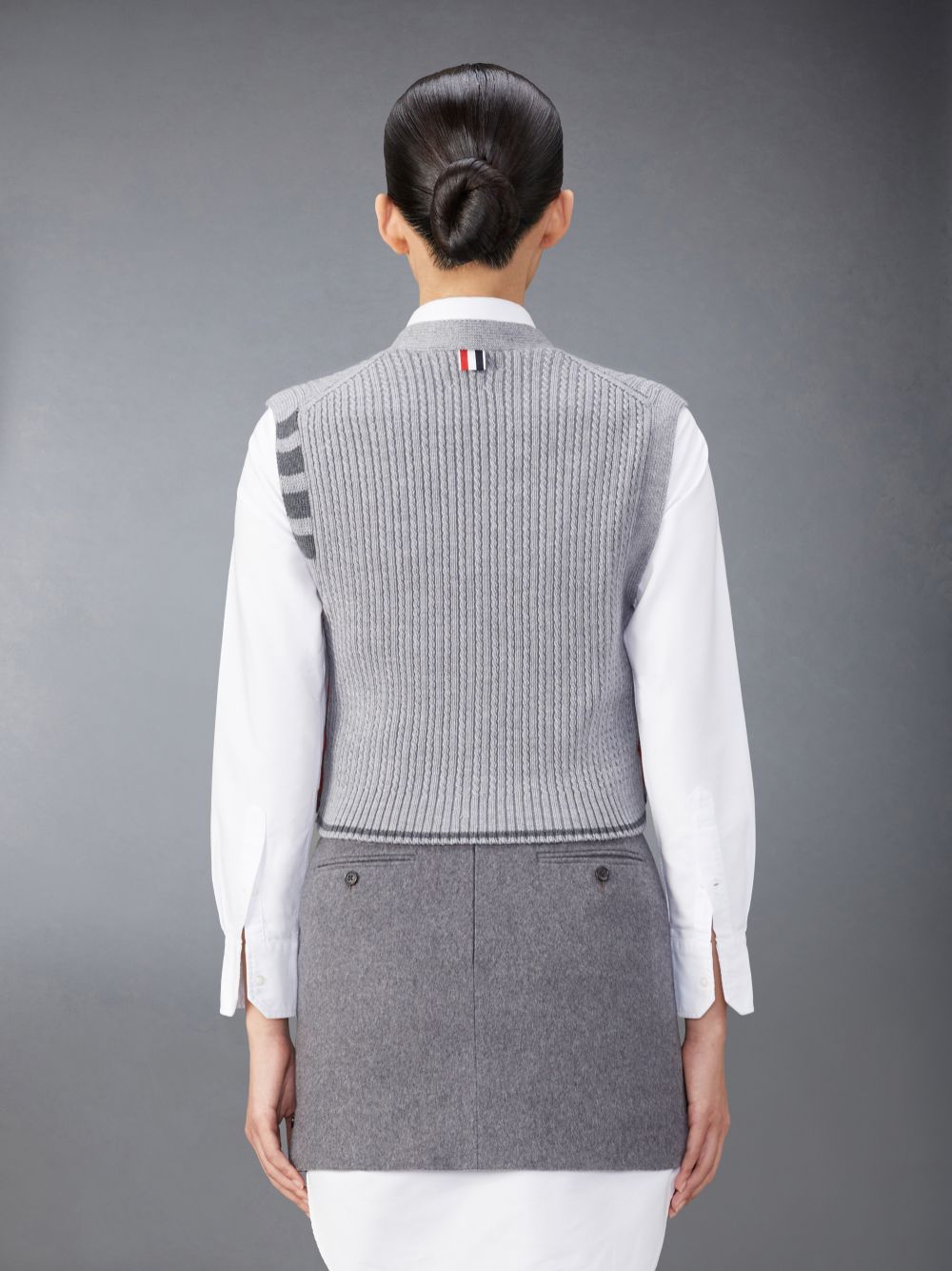 Thom Browne Merino Wool 4-Bar Cropped Cable Cardigan Women Vest Grey | CDX30R11610