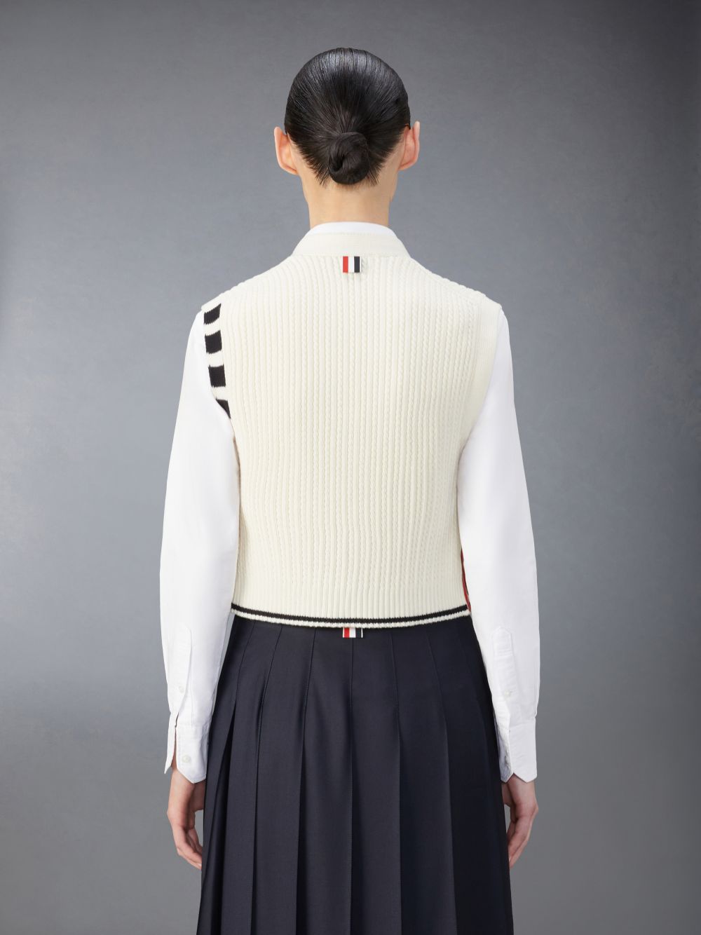 Thom Browne Merino Wool 4-Bar Cropped Cable Cardigan Women Vest White | XOS49B01794