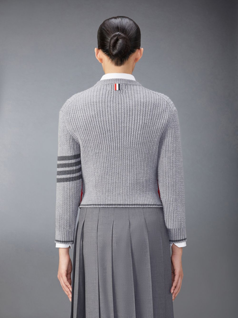 Thom Browne Merino Wool 4-Bar Cropped Cable Women Pullover Grey | RCS37U49670