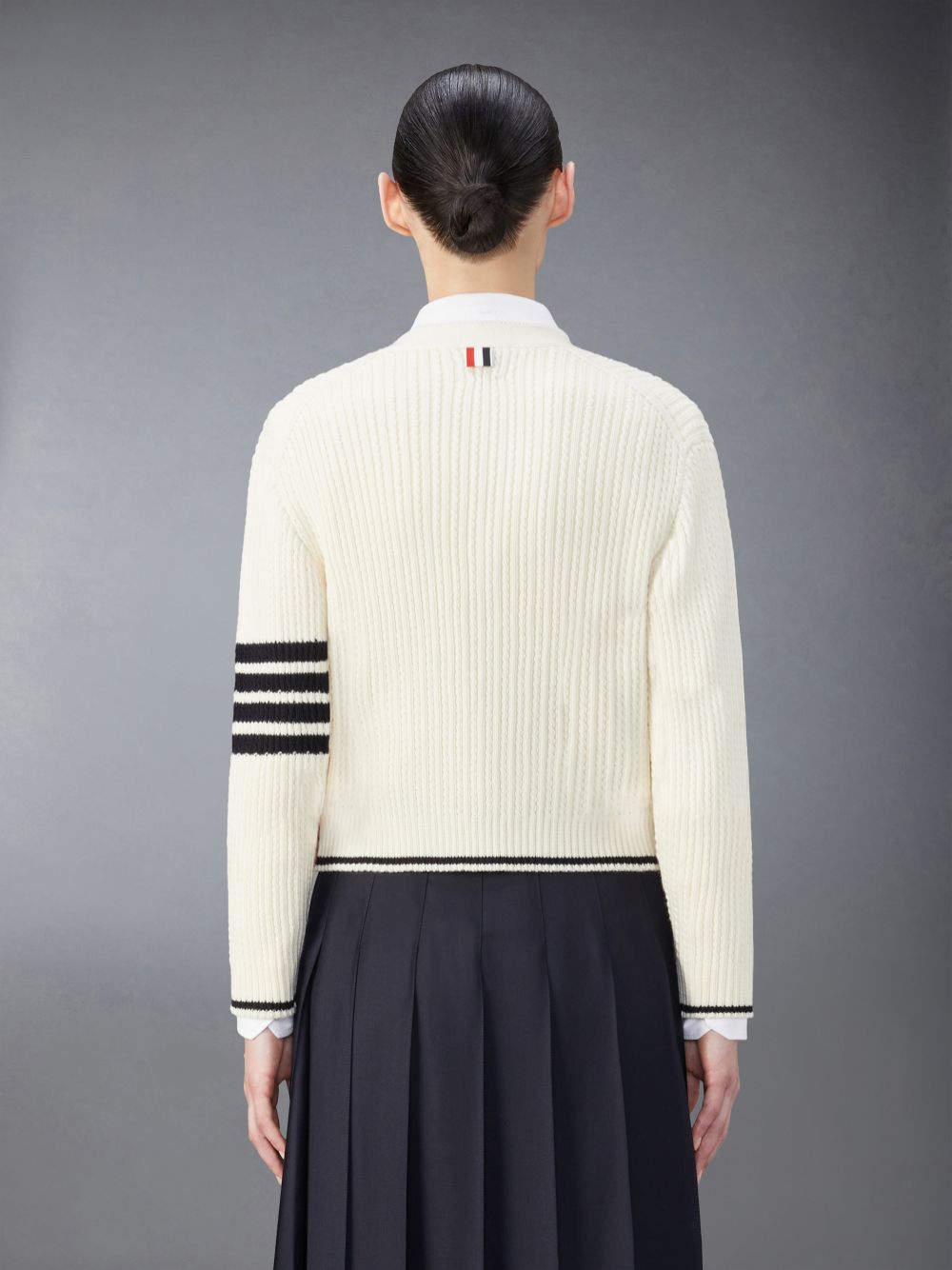 Thom Browne Merino Wool 4-Bar Cropped Women Cardigan White | VMU04O22024