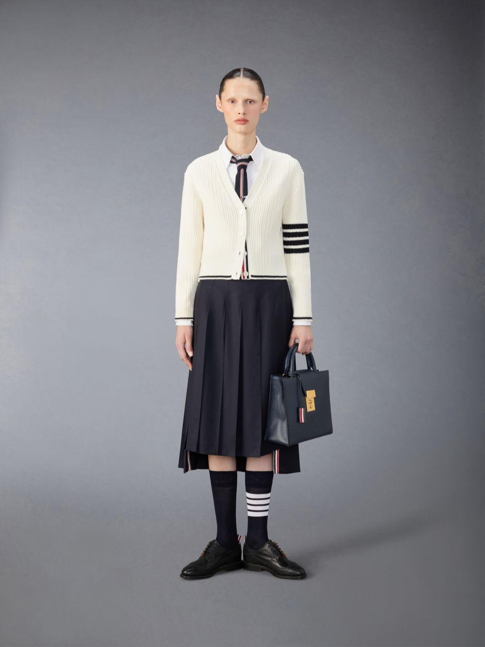 Thom Browne Merino Wool 4-Bar Cropped Women Cardigan White | VMU04O22024