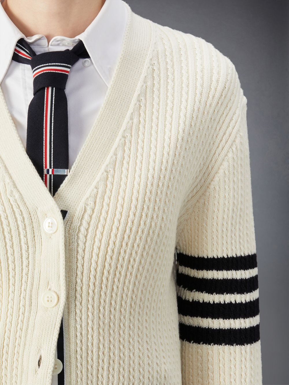 Thom Browne Merino Wool 4-Bar Cropped Women Cardigan White | VMU04O22024