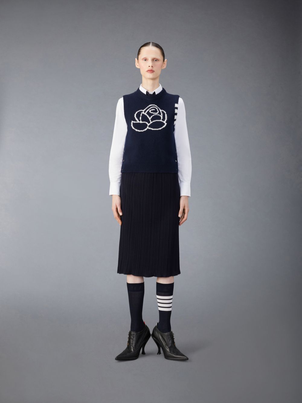 Thom Browne Merino Wool 4-Bar Rose Icon Shell Top Women Vest Blue | YFX55X63668