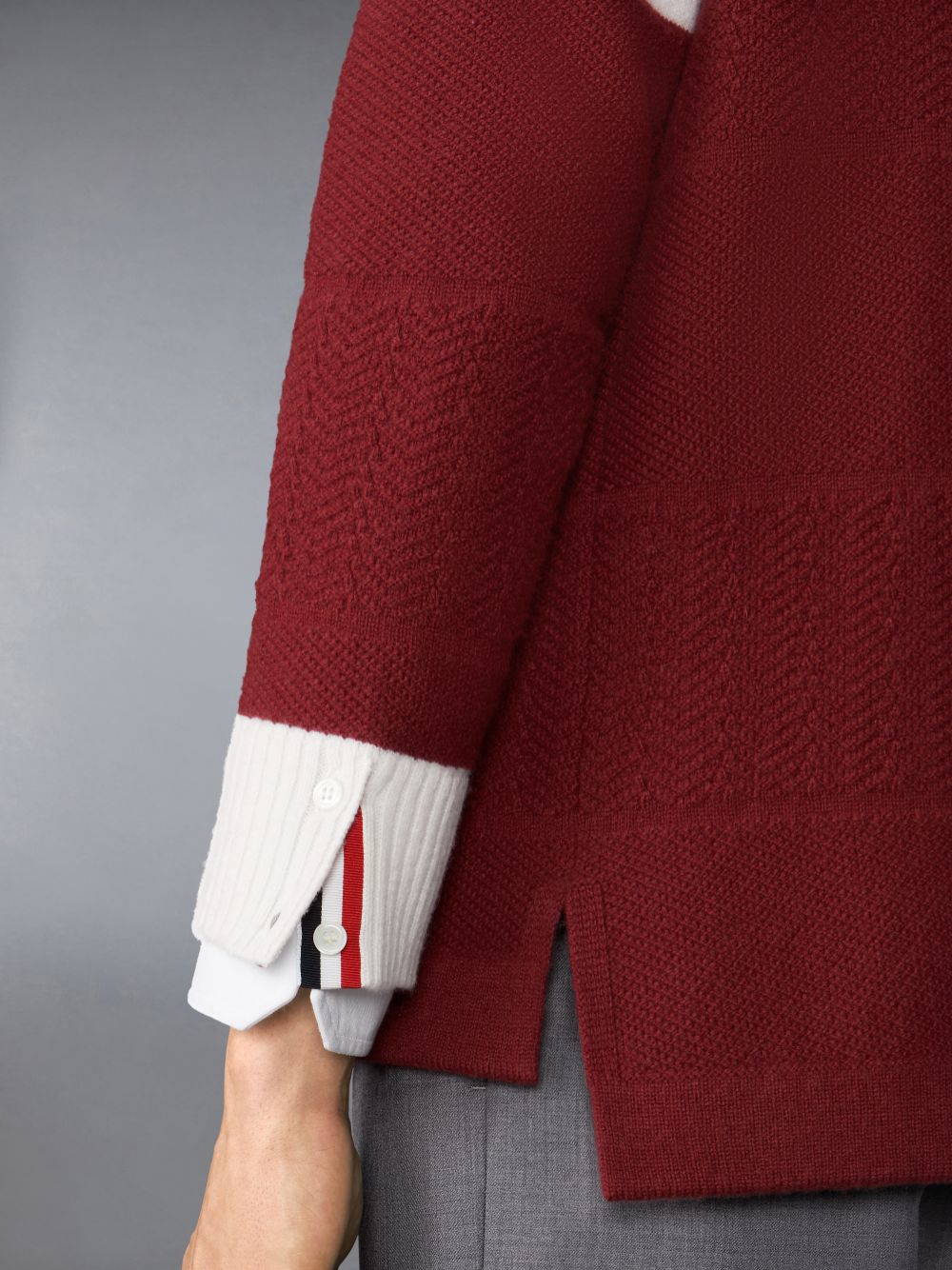 Thom Browne Merino Wool 4-Bar Textured Rugby Stripe Crew Neck Men Pullover Red | CZF05N29658