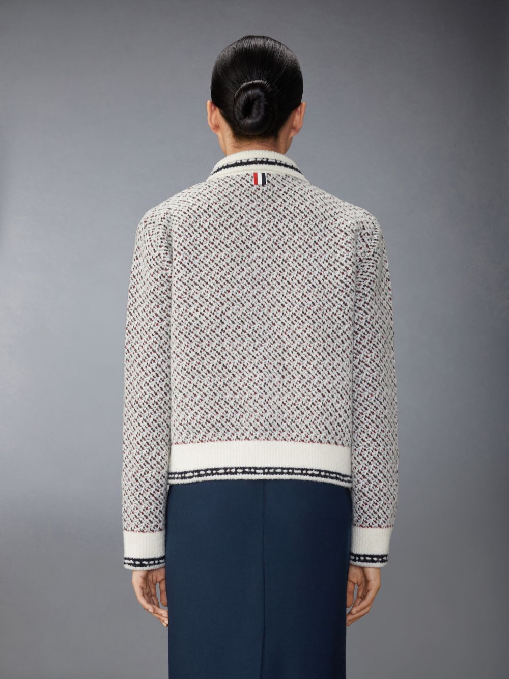 Thom Browne Merino Wool Boucle and Mohair Tweed Jacquard Polo Collar Bomber Women Jackets White | UVL84H48980