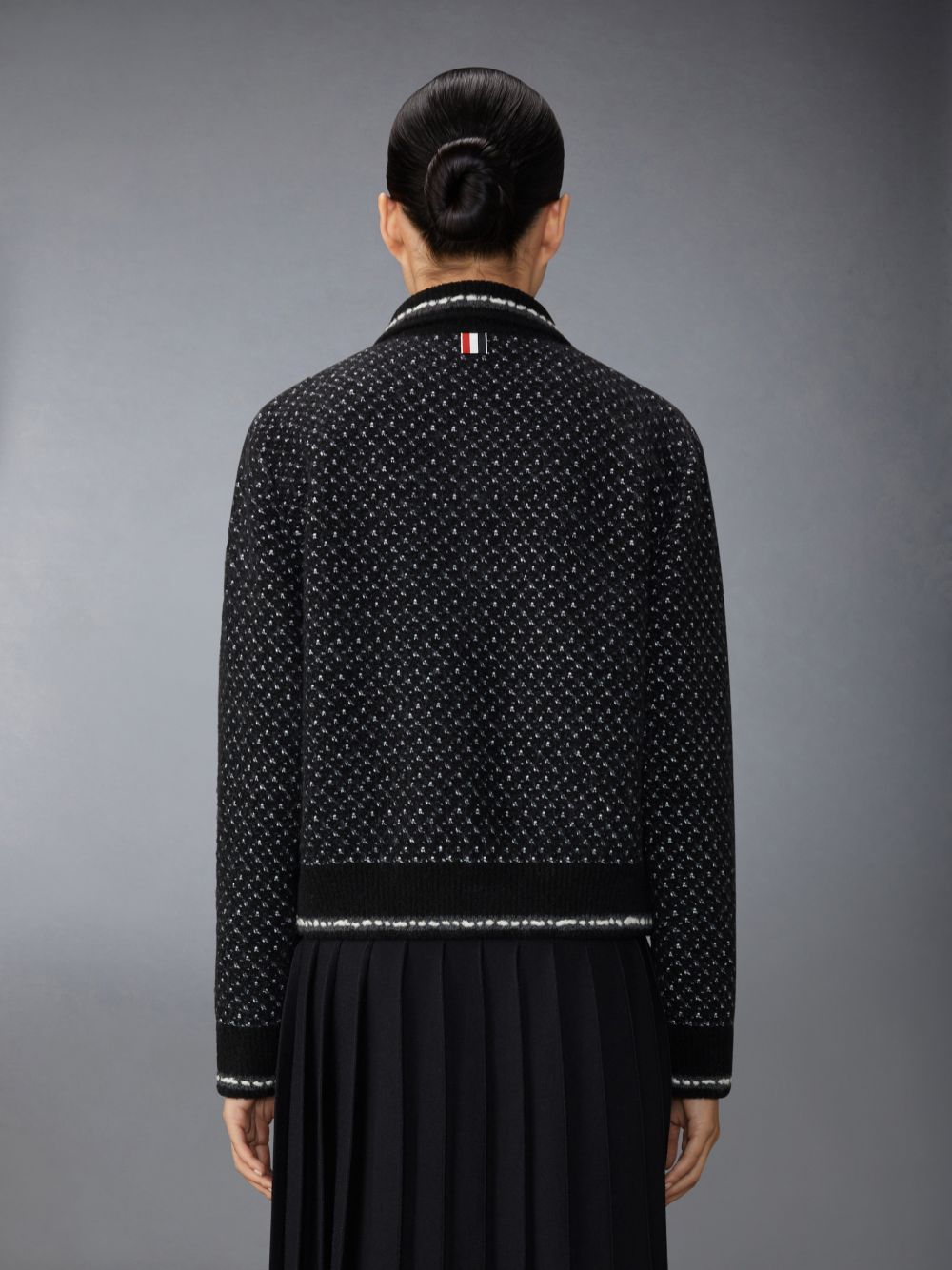 Thom Browne Merino Wool Boucle and Mohair Tweed Jacquard Polo Collar Bomber Women Jackets Black | BGC92F37532