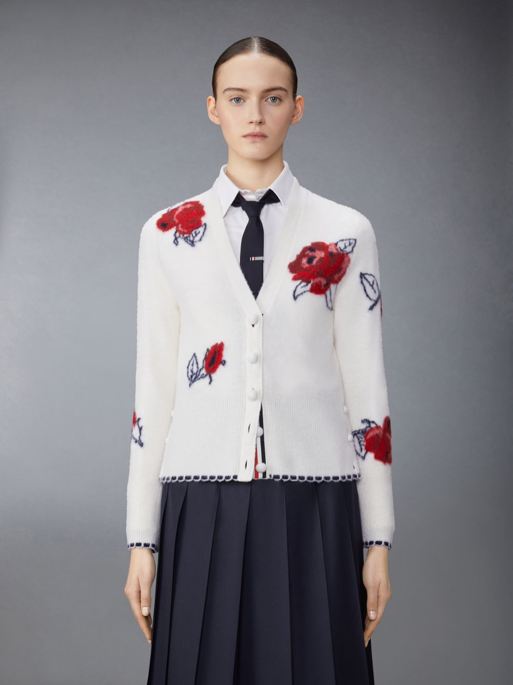 Thom Browne Merino Wool Brushed Rose Women Cardigan White | PWH23I68931