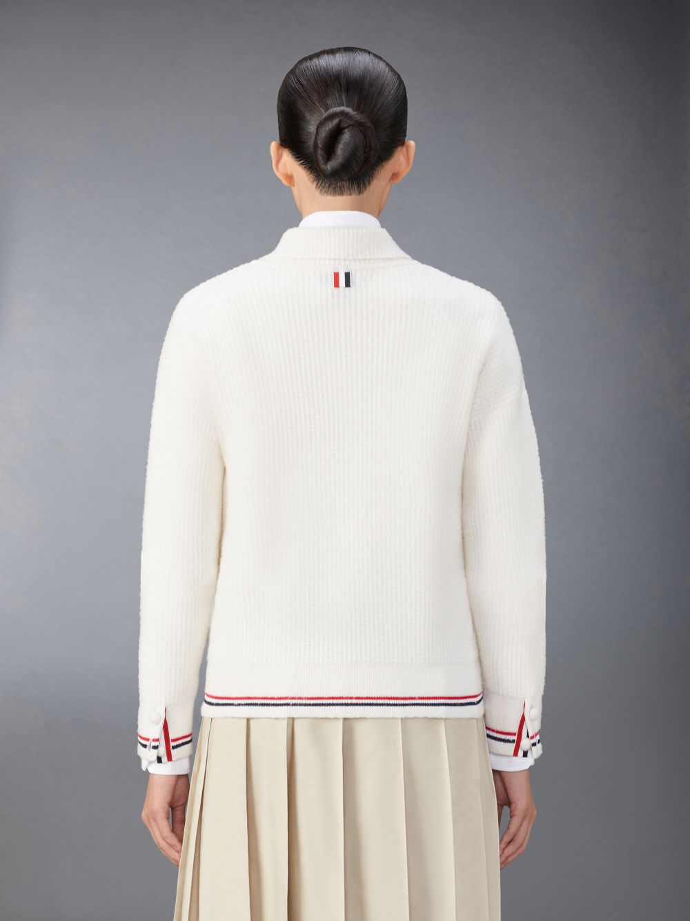 Thom Browne Merino Wool Brushed Tuck Stitch Polo Women Cardigan White | UCH73A25801