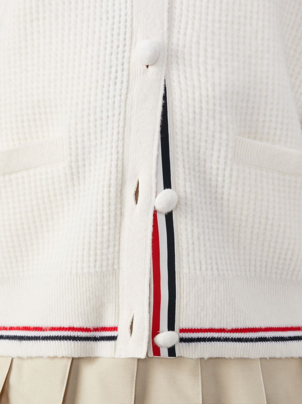 Thom Browne Merino Wool Brushed Tuck Stitch Polo Women Cardigan White | UCH73A25801