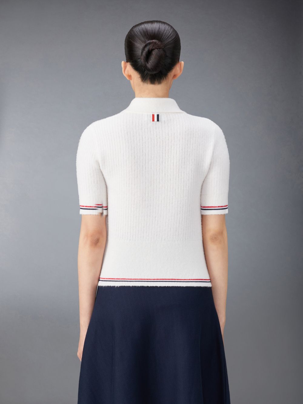 Thom Browne Merino Wool Brushed Tuck Stitch Keyhole Women Polo Shirt White | RCL19S18918