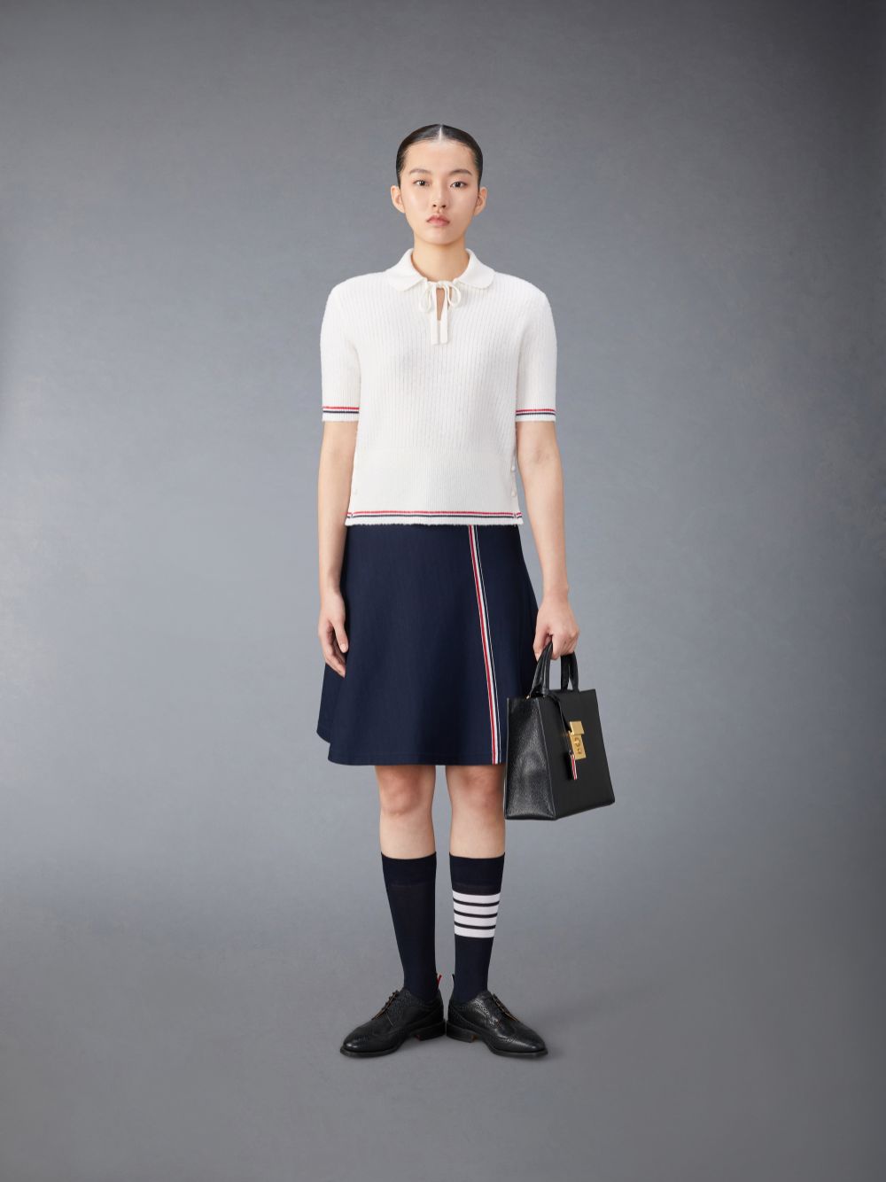 Thom Browne Merino Wool Brushed Tuck Stitch Keyhole Women Polo Shirt White | RCL19S18918