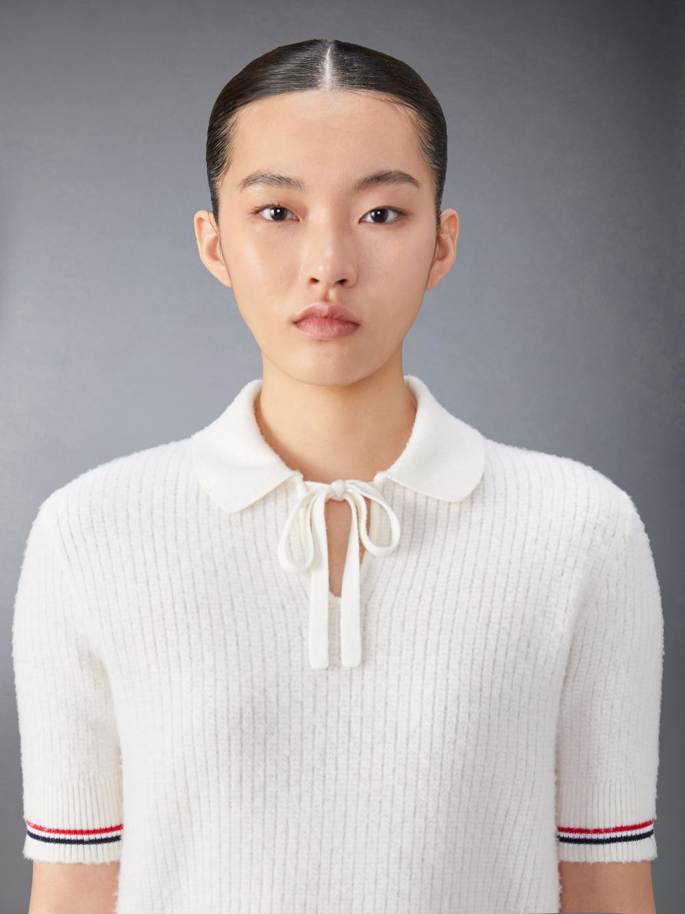 Thom Browne Merino Wool Brushed Tuck Stitch Keyhole Women Polo Shirt White | RCL19S18918