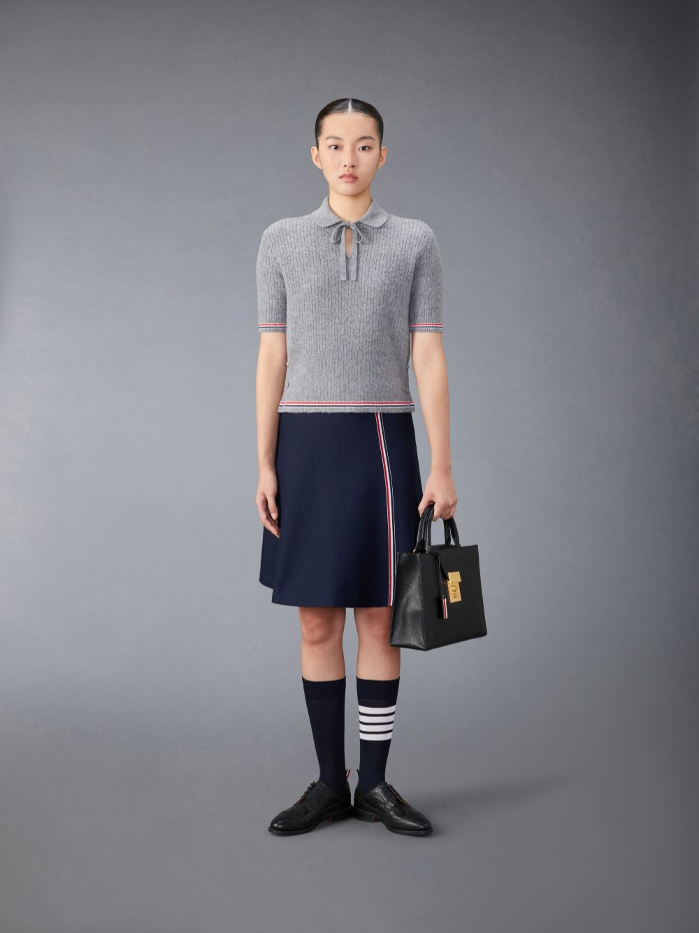 Thom Browne Merino Wool Brushed Tuck Stitch Keyhole Women Polo Shirt Grey | QDW59R68554