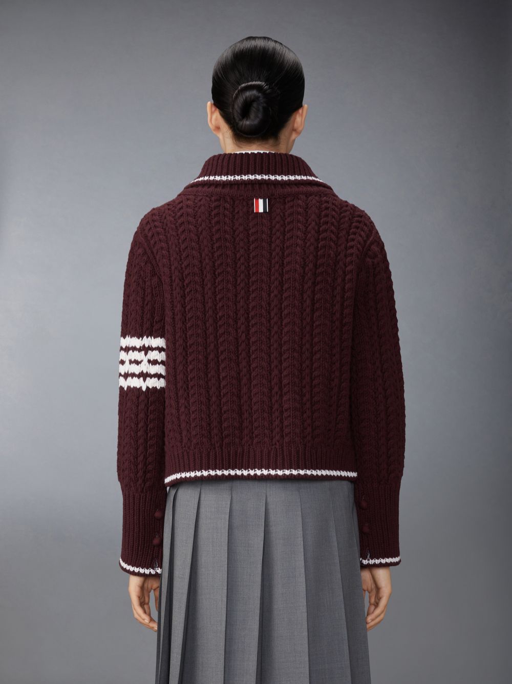 Thom Browne Merino Wool Chunky Links Stitch 4-Bar Polo Cardigan Women Jackets Red | OVB31B06109