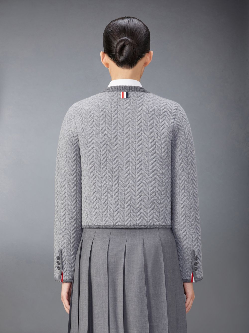 Thom Browne Merino Wool Herringbone Quilted Cropped Cardigan Women Jackets Grey | CJX80Y54081